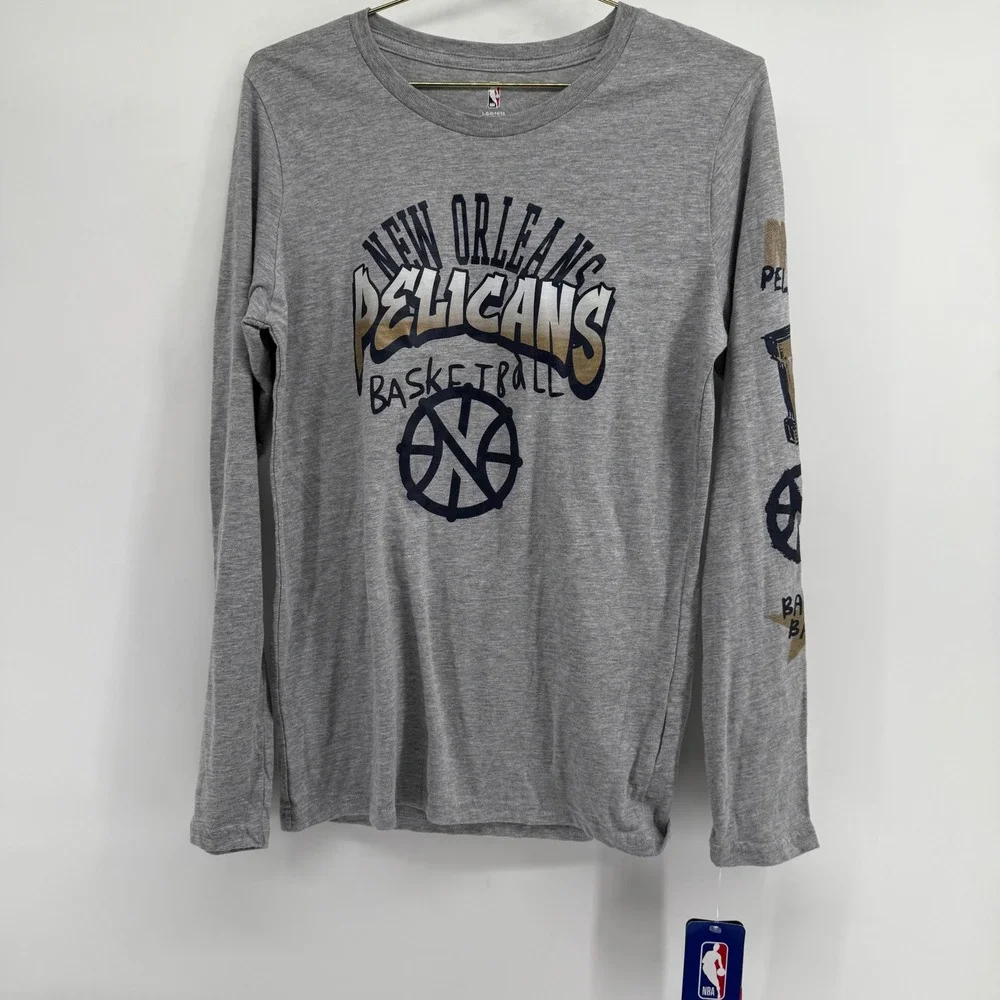 Youth New Orleans Pelicans Basketball‎ Long Sleeve T Shirt Grey NBA Kids Size M